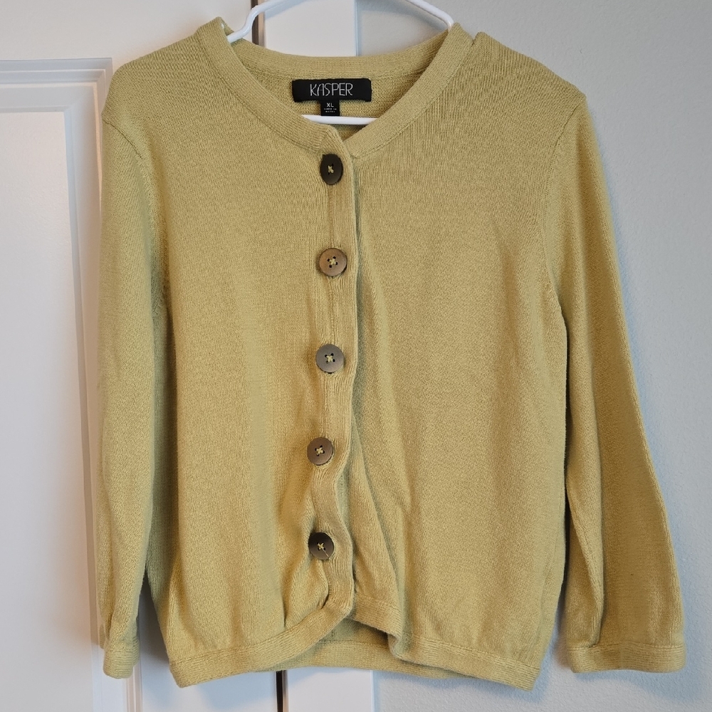 Women's Kasper Yellow/Green Cardigan Sweater